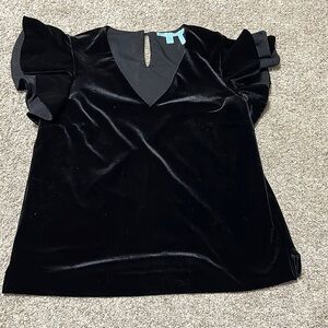 Draper James v neck black velvet ruffle sleeve top. Size 10
